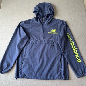 New Balance Lightweight Windbreaker Mens S Jogging Jacket Navy Running Hooded